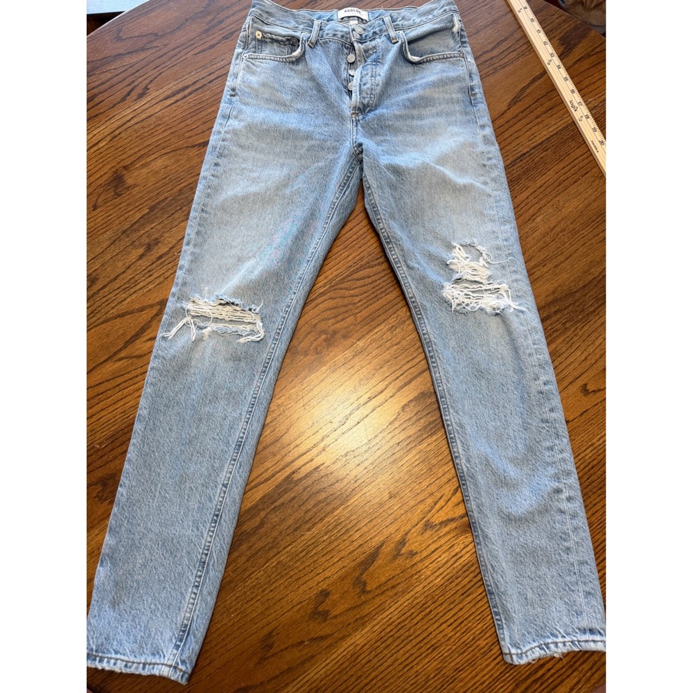 AGOLDE Jaime High Rise Classic Straight Leg Jeans Light Wash Distressed 24 A045E